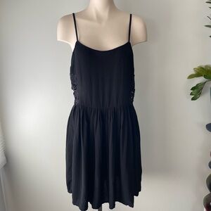 Topshop Crochet Side Panel Mini Dress Black Goth Gothic Spaghetti Strap Size 10